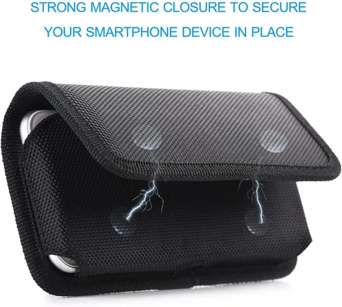 Vista 4 de miadore - Funda para cinturón para iPhone, funda horizontal con clip para cinturón [solapa magnética] Funda de nailon negro con trabillas
