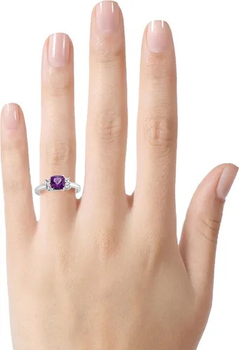 Vista 2 de FJC Finejewelers 6x6mm Cushion-Cut Amethyst and White Topaz Ring 10kt Gold