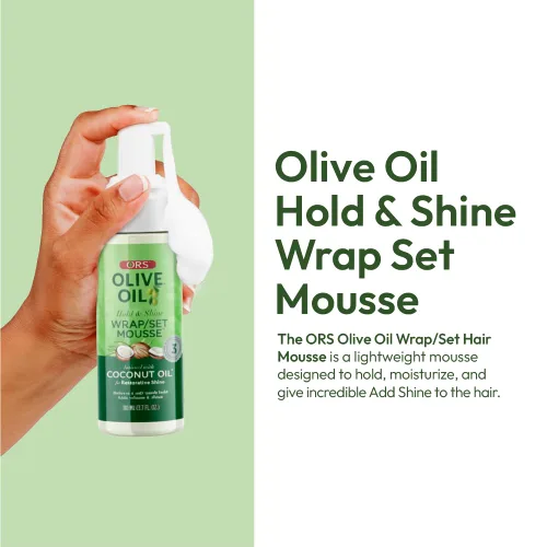 Vista 5 de ORS Set de envoltura de aceite de oliva Hold & Shine Mousse infundida con aceite de coco, 3.7 onzas (paquete de 2)