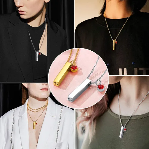 Vista 195 de FindChic Collares personalizados con urna para cenizas, barra vertical, gato, luna, reloj de arena, garra de perro, acero inoxidable, chapado en oro