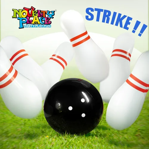 Vista 2 de Novelty Place Juego de bolos gigante inflable para la familia, bola de 14 pulgadas y 6 pines de gran tamaño de 22 pulgadas, juego de patio inflable