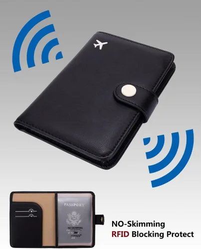 Vista 6 de ZOPPEN Combo de funda para pasaporte con compartimiento para carné de vacunación con protección de bloqueo de interferencia de radiofrecuencia