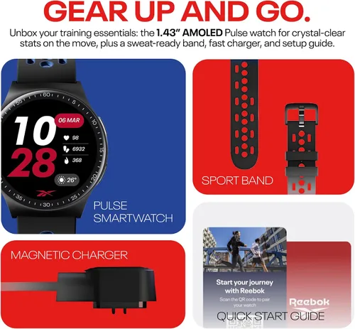 Vista 5 de Reebok Pulse - Reloj inteligente con GPS, rastreador de fitness con monitor de ritmo cardíaco, 10 días de duración de batería, resistente al agua