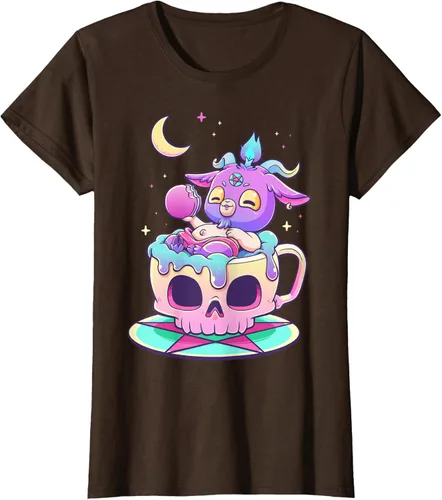 Vista 17 de Kawaii Pastel Goth Cute espeluznante Pentáculo Baphomet - Camiseta de cabra, Negro