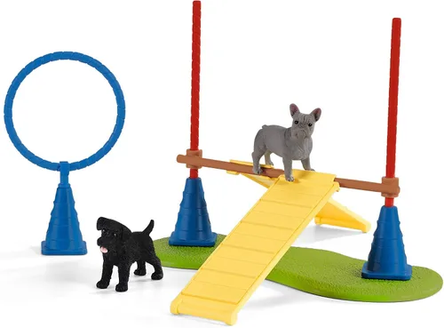 Vista 4 de Schleich Farm World, juguetes de granja para niñas y niños de 3 a 8 años, juego de 14 piezas, entrenamiento de agilidad para cachorros en The Dog