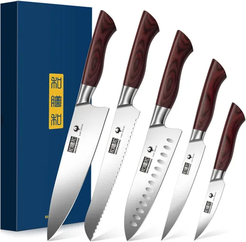 Vista 10 de HOSHANHO - Juego de cuchillos de cocina de 3 piezas, cuchillos de chef ultra afilados, Santoku/Pelar