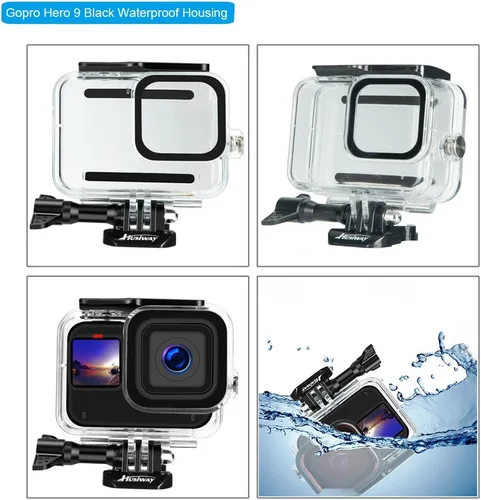 Vista 2 de Carcasa impermeable para GoPro Hero 13, 12, 11, 10, 9, protector de pantalla de vidrio templado negro, funda protectora de silicona, kit