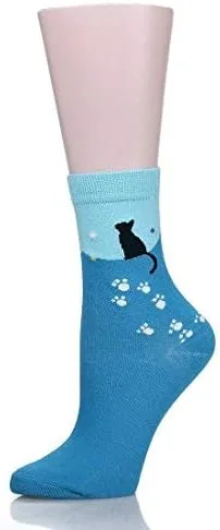 Vista 5 de Leotruny - Calcetines coloridos con estampado bonito de gatos y caja de regalo para mujer