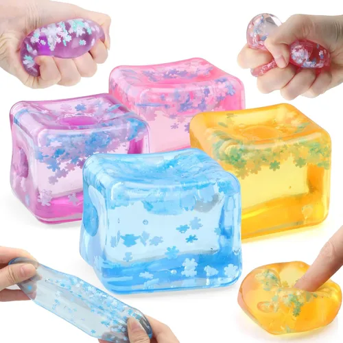 Vista 10 de Chridark Cubo de Hielo Juguete Fidget para Todas las Edades: Pack de 2 Juguetes Sensoriales Squishy Fidget, Bolas de Estrés Cuadradas, Premios