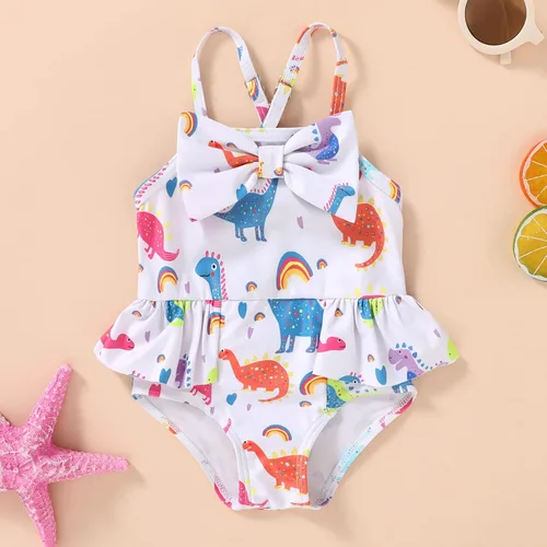 Vista 2 de Bebé Niña Sandía Traje De Baño Dinosaurio Limón Sin Espalda Traje De Baño Infantil Halter