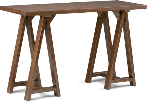 Vista 14 de Simpli Home - Sawhorse - Mesa de centro, color castaño oscuro., Pino, Distressed Grey