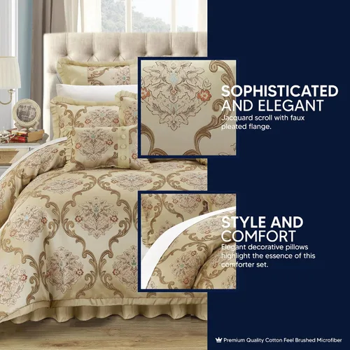 Vista 4 de Chic Home Aubrey Decorator juego completo de 9 piezas de ropa de cama con estilo tapicería y diseño Jacquard + almohadas