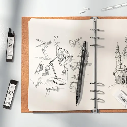 Vista 7 de Four Candies - Juego de 2 lápices mecánicos metálicos con estuche, lápices de artista de 0.5 mm y 0.7 mm con 6 tubos (360 piezas) de recambios
