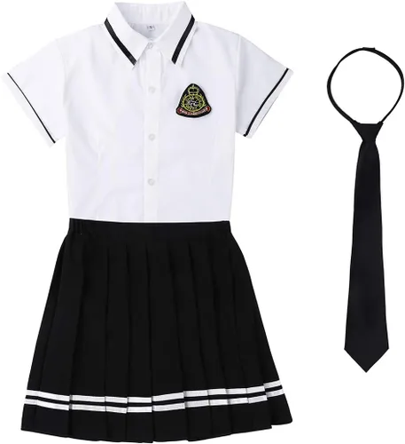 Vista 6 de Hedmy Disfraz de uniforme escolar para mujer, de manga corta con minifalda plisada