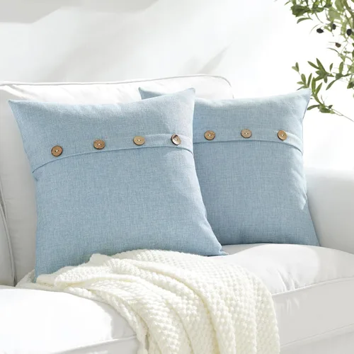 Vista 12 de Meekio Juego de 2 Fundas de Almohada Verde Aqua de 16 x 16 Fundas de Almohada de Lino con Botones de Coco Decoración de Granja Regalos