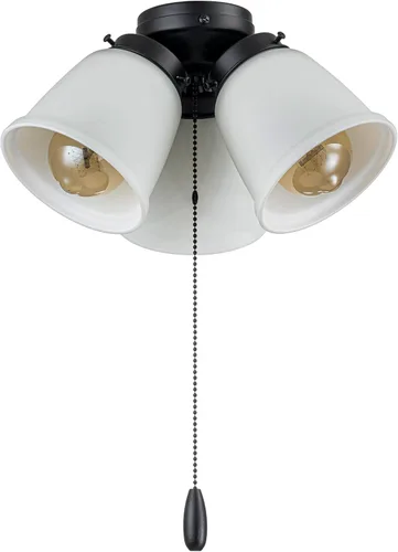 Vista 13 de Aspen Creative 22014-1, Kit de luces para ventilador de techo de tres luces con cadena de tracción, acabado de latón antiguo con pantallas de vidrio