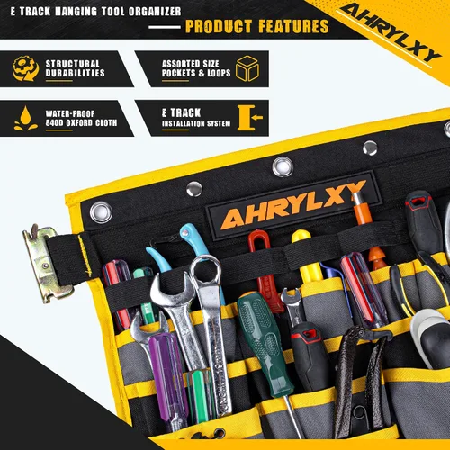 Vista 4 de Organizador de Herramientas Colgante E-Track, Soporte de Herramientas de Bolsillo Colgante E Track para Pared, Accesorios E-Track para Remolque