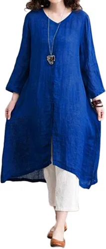 Vista 3 de ZANZEA Vestidos largos para mujer, estilo casual, a la moda, con lunares, de retazos, holgados