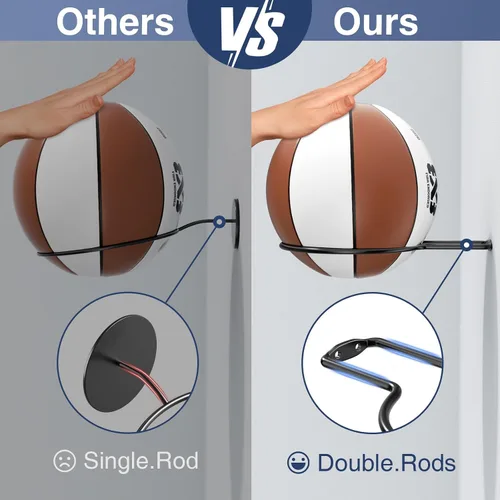 Vista 6 de Ball Holder Wall Mount Set –Sports Ball Racks for Basketball, Soccer, Volleyball, Football – Wall Storage & Display for Sports Room