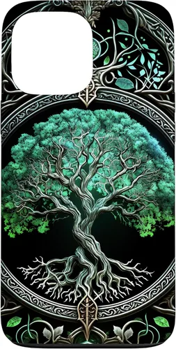 Vista 24 de Tree of Life Yoga Spiritual Celtic Viking Green Black Case for iPhone 17