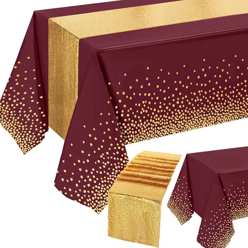 Vista 8 de Set de mantel y camino de mesa de lentejuelas Tudomro, 54 x 108 pulgadas con lunares y confeti, mantel de plástico brillante para fiestas de Verde