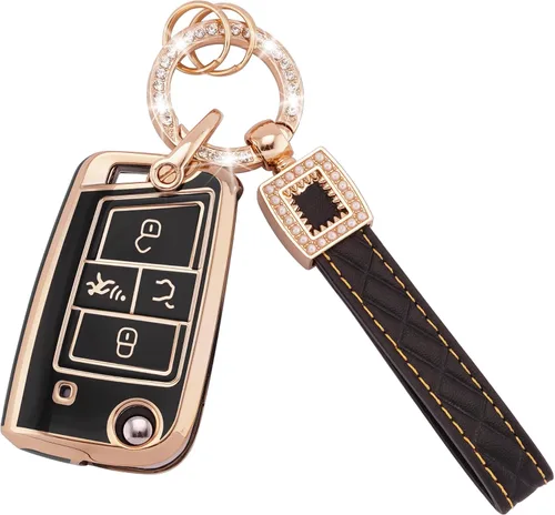 Vista 25 de EKALA Funda para llavero Volkswagen con llavero de cuero, 4 botones de TPU suave, compatible con Volkswagen Tiguan Atlas Passat Jetta Golf Alltrack