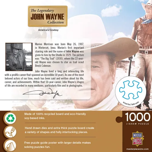 Vista 3 de MasterPieces Rompecabezas de 1000 piezas de John Wayne para adultos, familia o jóvenes, diseño de vaquero de Estados Unidos, 19.25 x 26.75 pulgadas