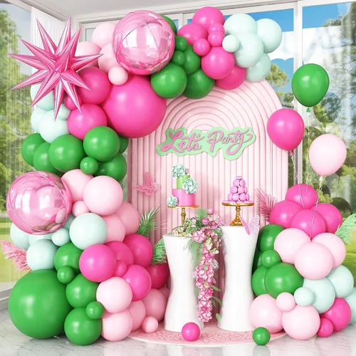 Vista 15 de Kit de guirnalda de arco de globos de color azul, blanco y plateado con globos de bola de discoteca, globos de papel de aluminio de estrella
