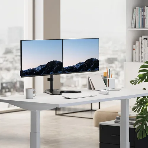 Vista 5 de Mount-It! Soporte de monitor doble para escritorio, soporte de monitor independiente para 2 pantallas de hasta 32 pulgadas, altura ajustable