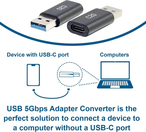 Vista 4 de C2G 54427 5Gbps hembra a USB-A macho SuperSpeed adaptador convertidor, negro