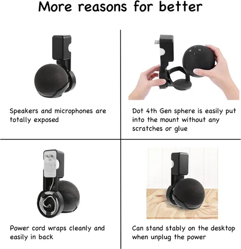 Vista 3 de ZUOLACO Soporte de pared para Echo Dot 4ª/5ª generación (1 paquete, negro)
