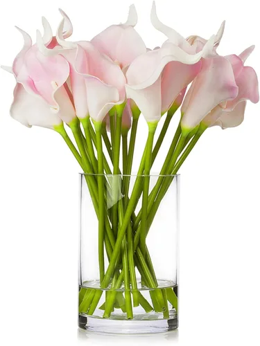 Vista 10 de Real Touch - Flores artificiales con jarrón, arreglo de flores artificiales en jarrón con agua sintética para decoración de mesa de comedor, centros