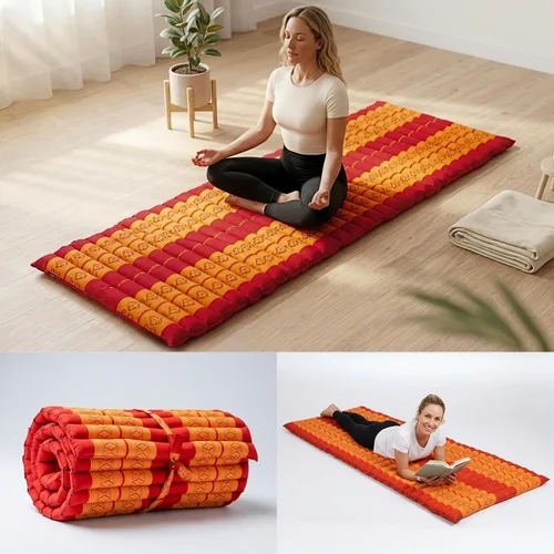 Vista 10 de Leewadee - Colchón de piso plegable - Futón japonés enrollable -Alfombra de tatami triple pliegue - Cama de piso para invitados - Colchón de camping