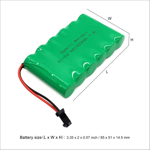 Vista 4 de Qsmily® Batería RC de 7.2 V, conector SM, batería recargable de Ni-Cd de 1000 mAh con cable de carga, adecuada para camión RC, camión