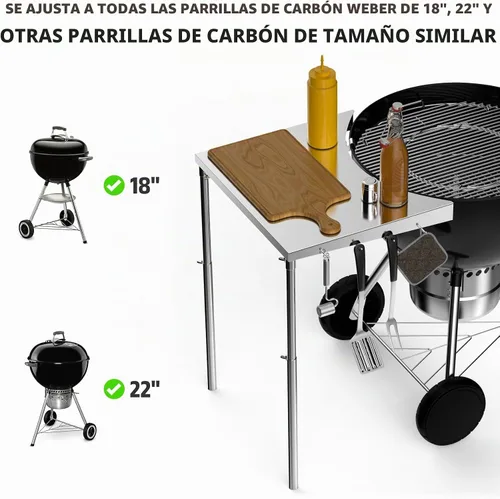 Vista 2 de Stanbroil Mesa de Trabajo de Acero Inoxidable se Ajusta a Todas las Parrillas de Carbón Tipo Kettle Weber de 18", 22" y Otras Parrillas de Carbón