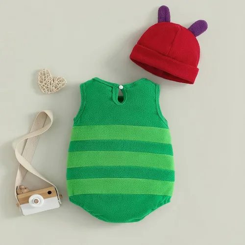Vista 2 de Disfraz de oruga hambrienta de Halloween para bebés, niños y niñas, traje a Verde-1