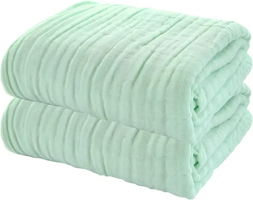 Vista 11 de YEBON ProC - 2 toallas de baño de muselina para bebé, toalla de baño de algodón súper suave, 6 capas, manta para bebé recién nacido, 41.3 x 41.3