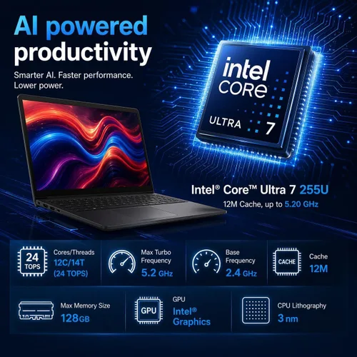 Vista 2 de Laptop Dell 15.6 Plus con pantalla táctil, Intel Ultra 7, RAM DDR5 de 16 GB, SSD de 512 GB