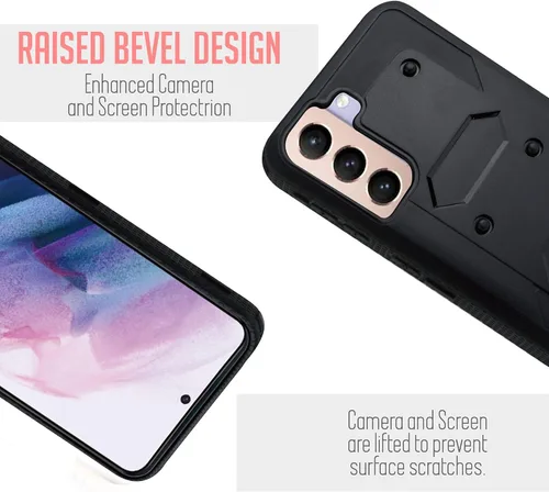 Vista 3 de Para Samsung Galaxy S21 6.2 pulgadas 2021, con clip para cinturón, funda resistente de cuerpo completo, protector de pantalla integrado, funda