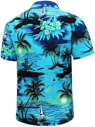 Vista 4 de SheLucki - Camisa hawaiana para hombre, unisex, estilo informal, manga corta, con botones y estampado de sombra de palmeras, para el verano