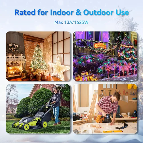 Vista 6 de K KASONIC - Cable de extensión de luces navideñas para exteriores de 46 pies con múltiples tomas, cable eléctrico resistente con certificación ETL