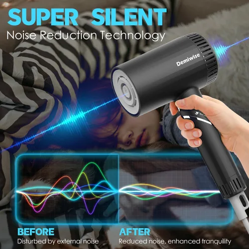 Vista 5 de Secador de pelo de alta velocidad de 110000 RPM para cabello rizado, secador icónico de bajo ruido de 1400 W con difusor y boquilla, secado rápido