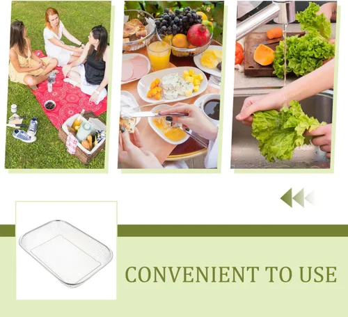 Vista 8 de Unomor Cesta grande de malla de acero inoxidable para fregadero de cocina, colador de 14.56 x 10.62 x 2.95 pulgadas para frutas, verduras y pasta
