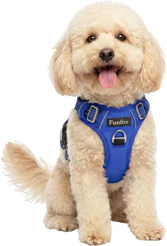 Vista 28 de Funfox Arnés para perro sin tirones, arnés de chaleco ajustable para mascotas, material súper suave con mango vertical, fácil control, paseo