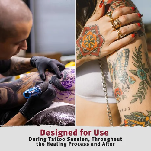 Vista 4 de Hustle Butter Tattoo Aftercare 5oz At Home y 1oz Bálsamo de cuidado posterior de tamaño de viaje, úsalo mientras cura nuevos tatuajes