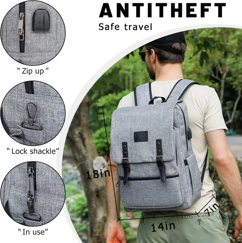 Vista 2 de HFSX Mochila vintage antirrobo, mochila para computadora portátil para hombres y mujeres, mochila de viaje de negocios, mochila universitaria