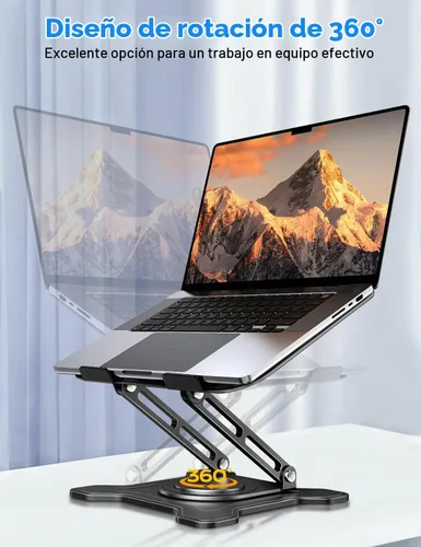 Vista 2 de JCZT Soporte ajustable para computadora portátil, base giratoria de 360°, soporte ergonómico para computadora, elevador plegable para oficina