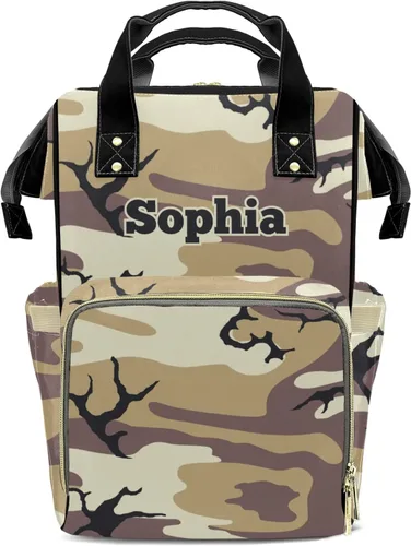 Vista 9 de Mochila de pañales de camuflaje rojo con nombre, bolsa multifunción de gran capacidad para mamá, papá, unisex, niño y niña, Diseño 1, Mochilas