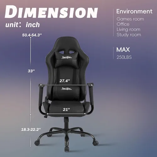 Vista 2 de Silla Gamer - Silla reclinable ergonómica de respaldo alto para juegos de PC con reposacabezas y soporte lumbar para adultos y niños de 8 a 12 años