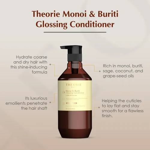 Vista 3 de Theorie Acondicionador brillante Monoi and Buriti - Hidrata y brilla - Adecuado para cabello grueso y seco - Protege el color y el cabello tratado